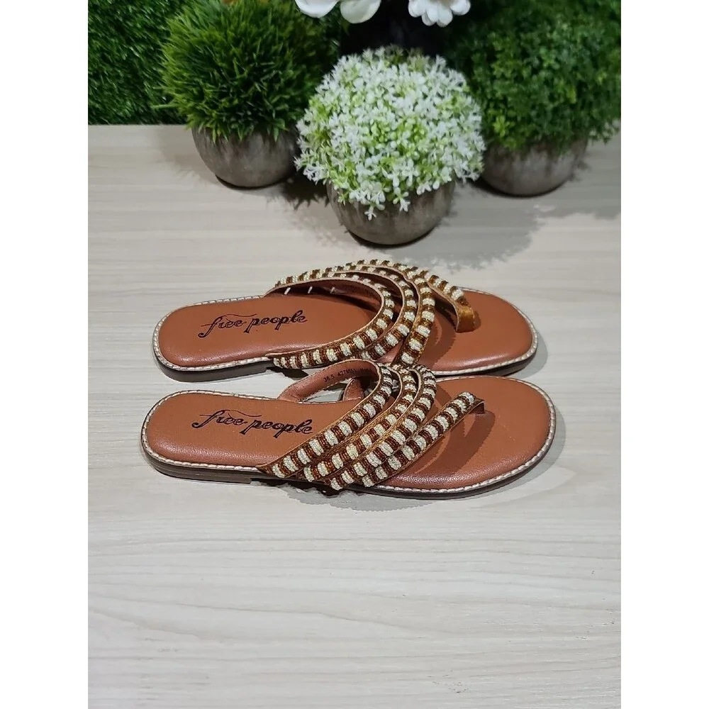 Free People Beatrice Beaded Sandals - Bronze/Natural EU 37 New